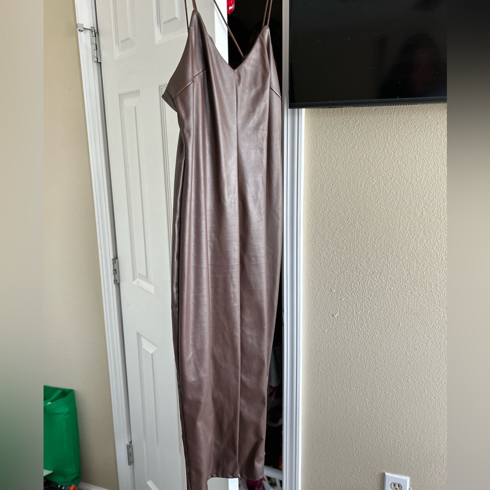 SHEIN Brown Tan Spaghetti Strap Slip Dress
